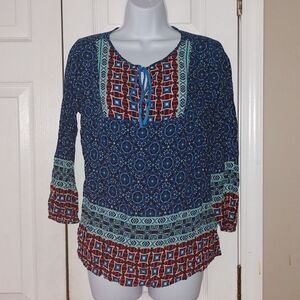 Grande and Greene  multicolor  boho 3/4 sleeve top Sz S